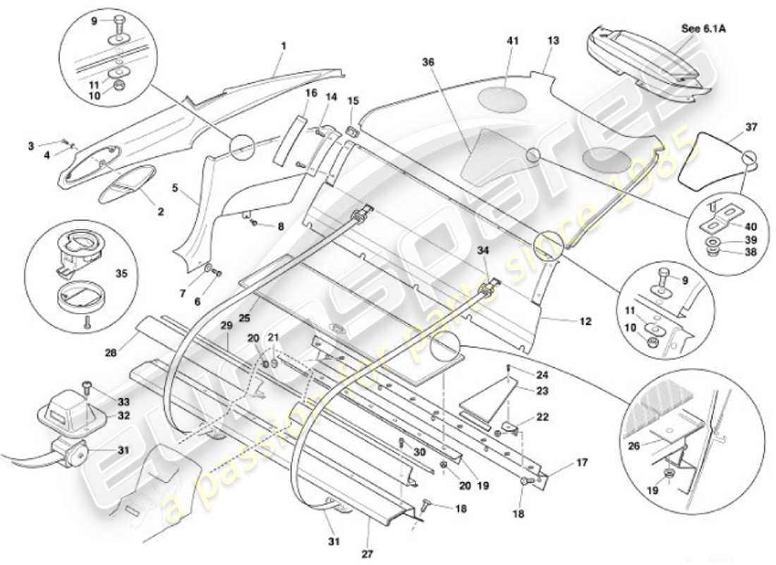 aston martin vanquish (2001) rear trim, 2+0 parts diagram