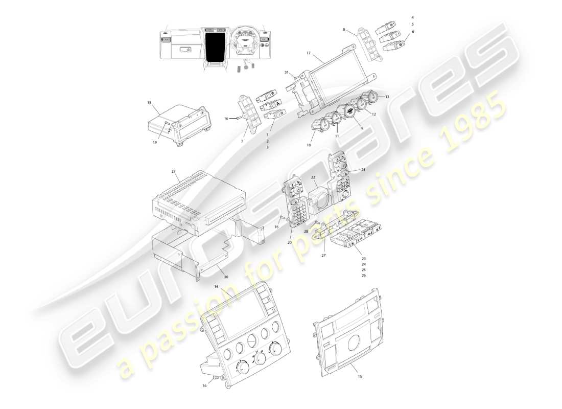 aston martin vanquish (2006) instruments & controls, 06my vin 501949 on part diagram