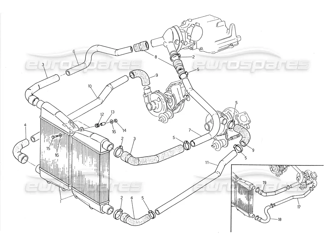 maserati 228 heat exchanger - pipes parts diagram
