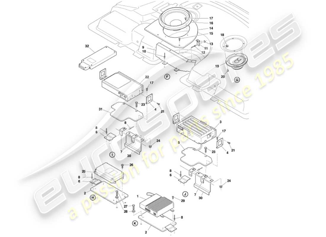 aston martin vanquish (2001) in-car entertainment parts diagram