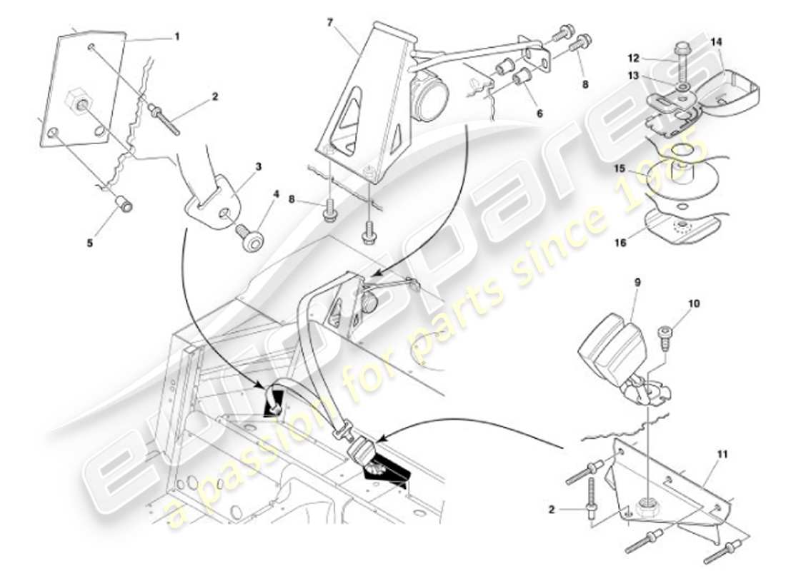 aston martin vanquish (2001) rear seat belts parts diagram