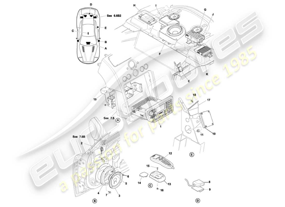 aston martin vanquish (2001) in-car entertainment parts diagram