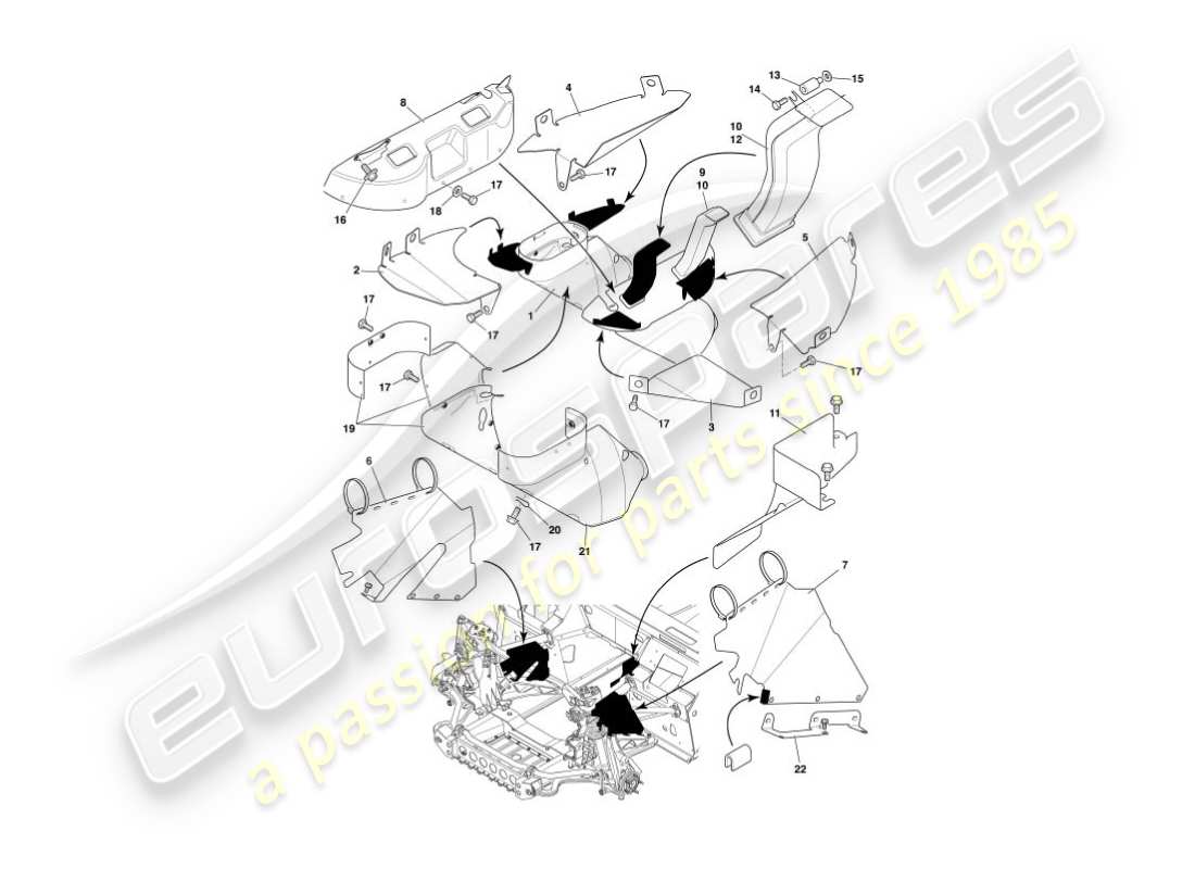 aston martin vanquish (2006) heat deflectors & shields part diagram