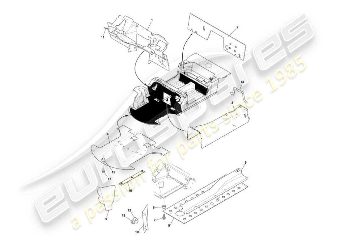 aston martin vanquish (2006) heat deflectors & shields part diagram