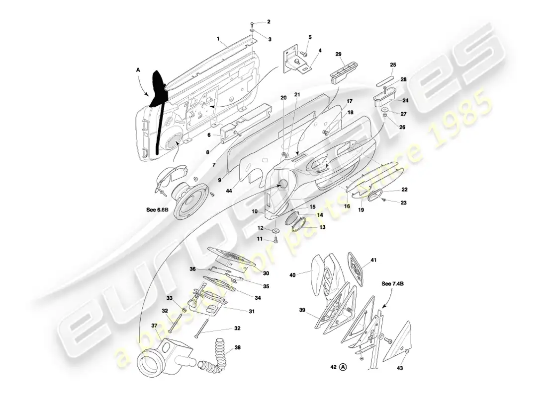 aston martin db7 vantage (1999) door casings, fittigs & seals part diagram
