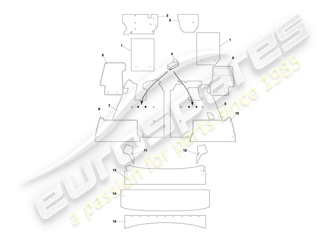 aston martin db7 vantage (1999) volante carpets part diagram