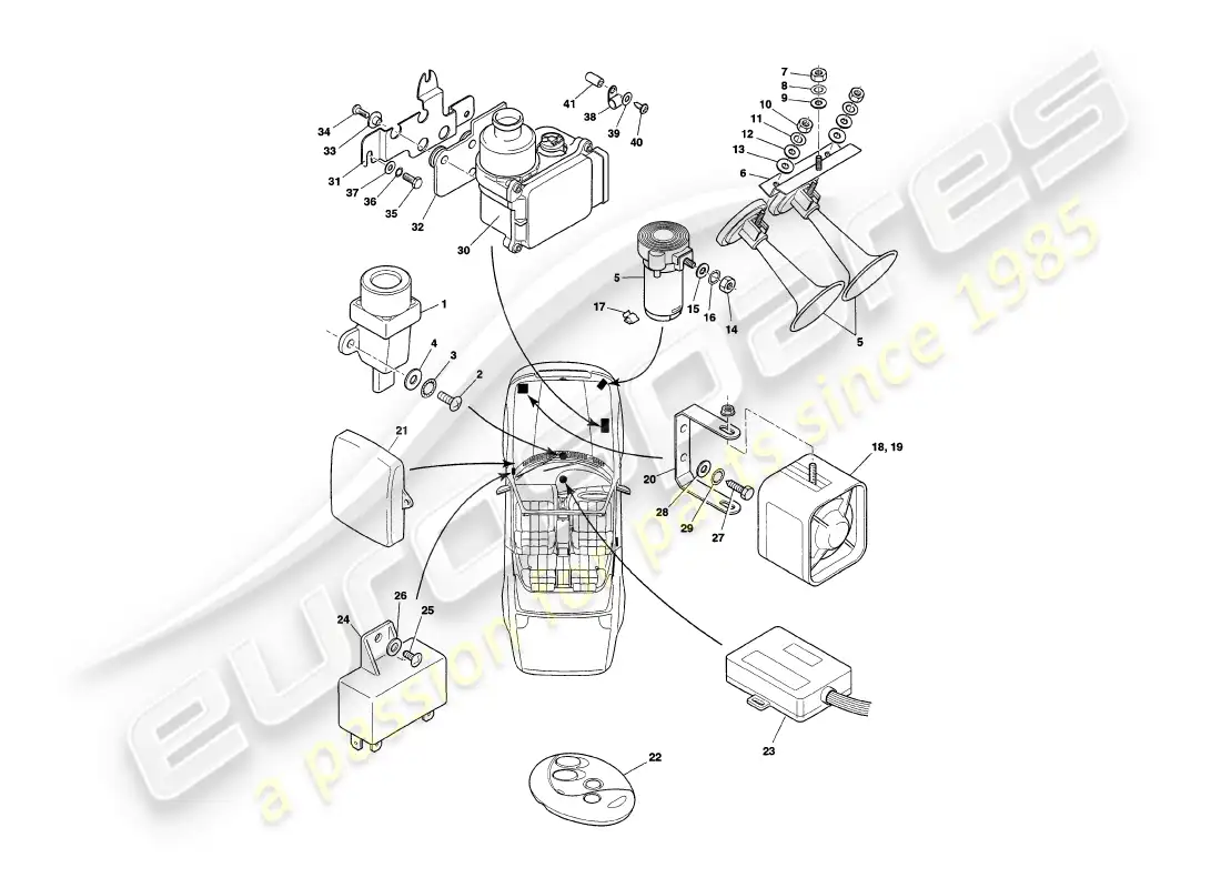 aston martin v8 coupe (2000) underbonnet components, vin v79092 on parts diagram