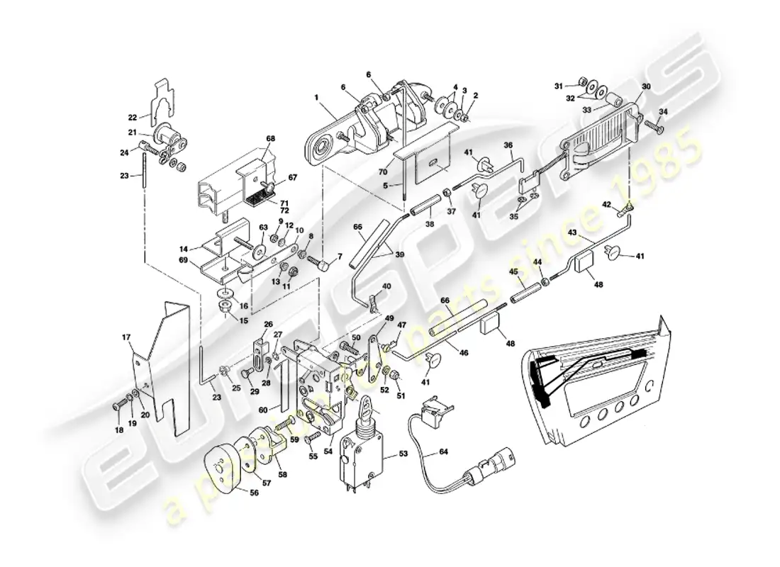 aston martin v8 volante (1997) door latch mechanism parts diagram