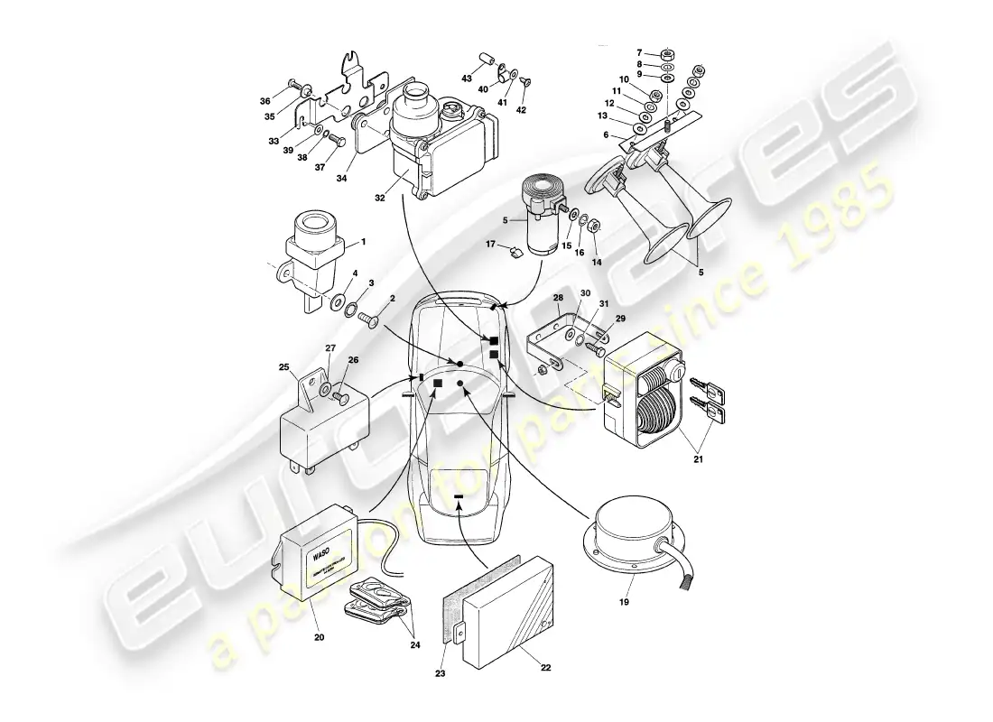 aston martin v8 coupe (2000) underbonnet components, vin v79079-79091 parts diagram