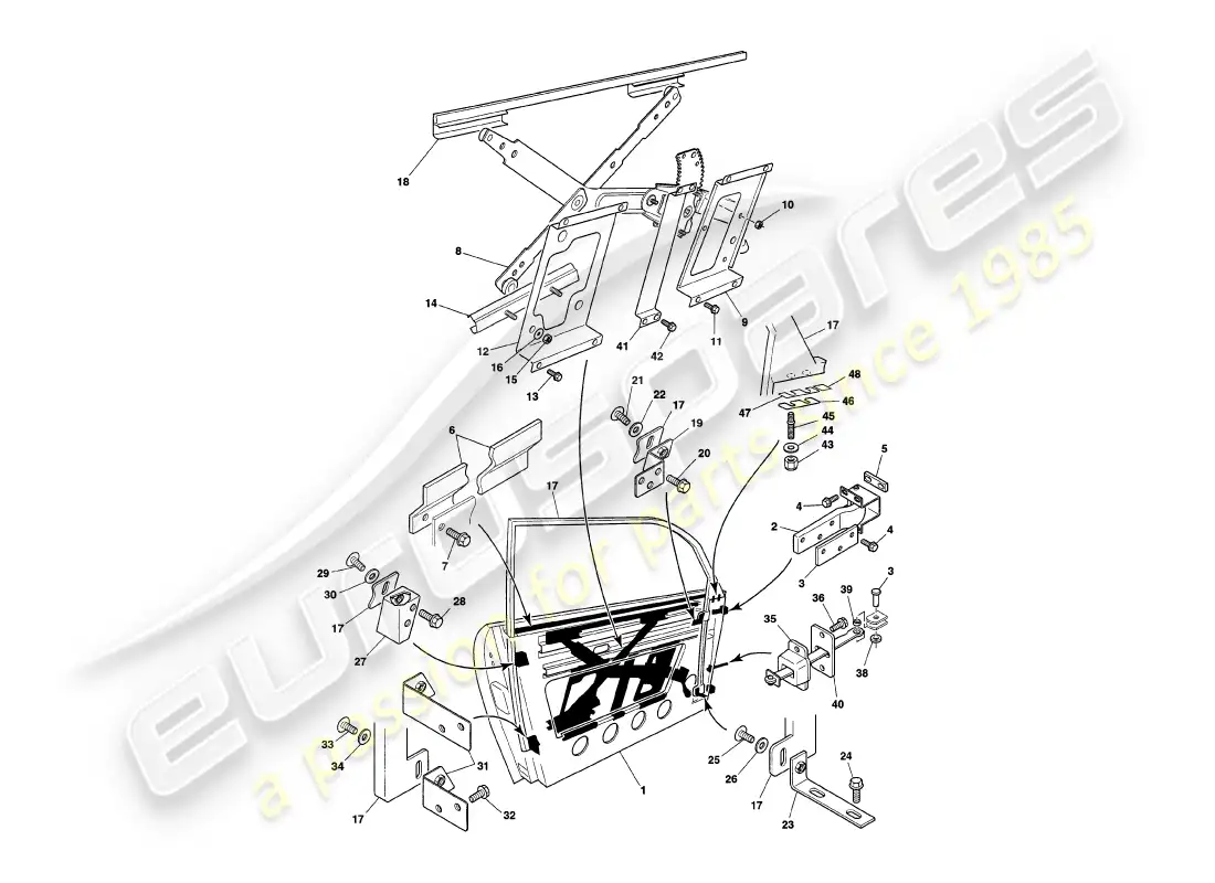 aston martin v8 coupe (2000) doors parts diagram