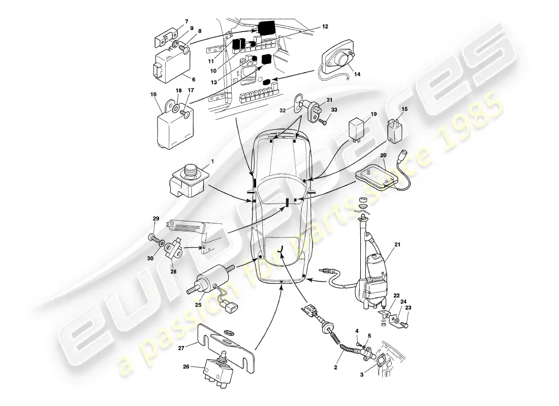 aston martin v8 coupe (2000) instruments & controls parts diagram