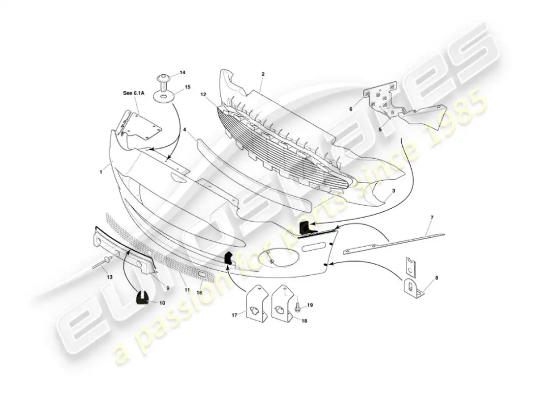aston martin vanquish (2003) front bumper & apron parts diagram