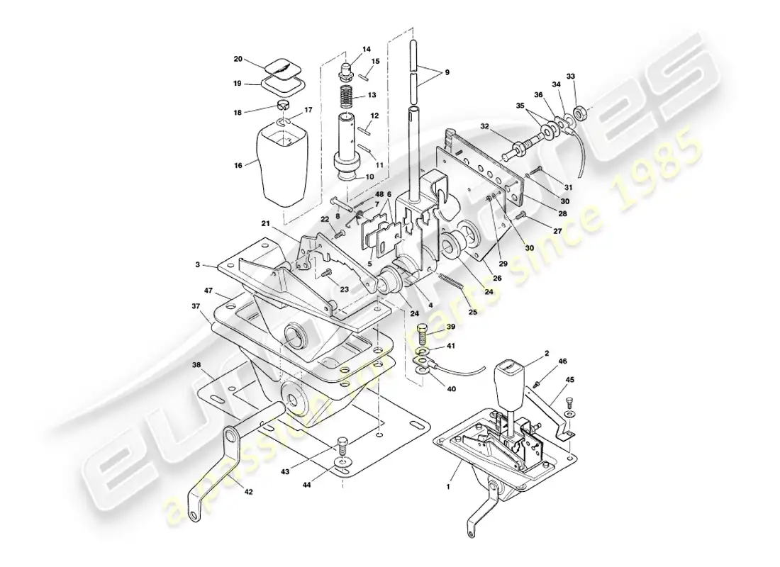 aston martin v8 volante (1997) gear selector parts diagram