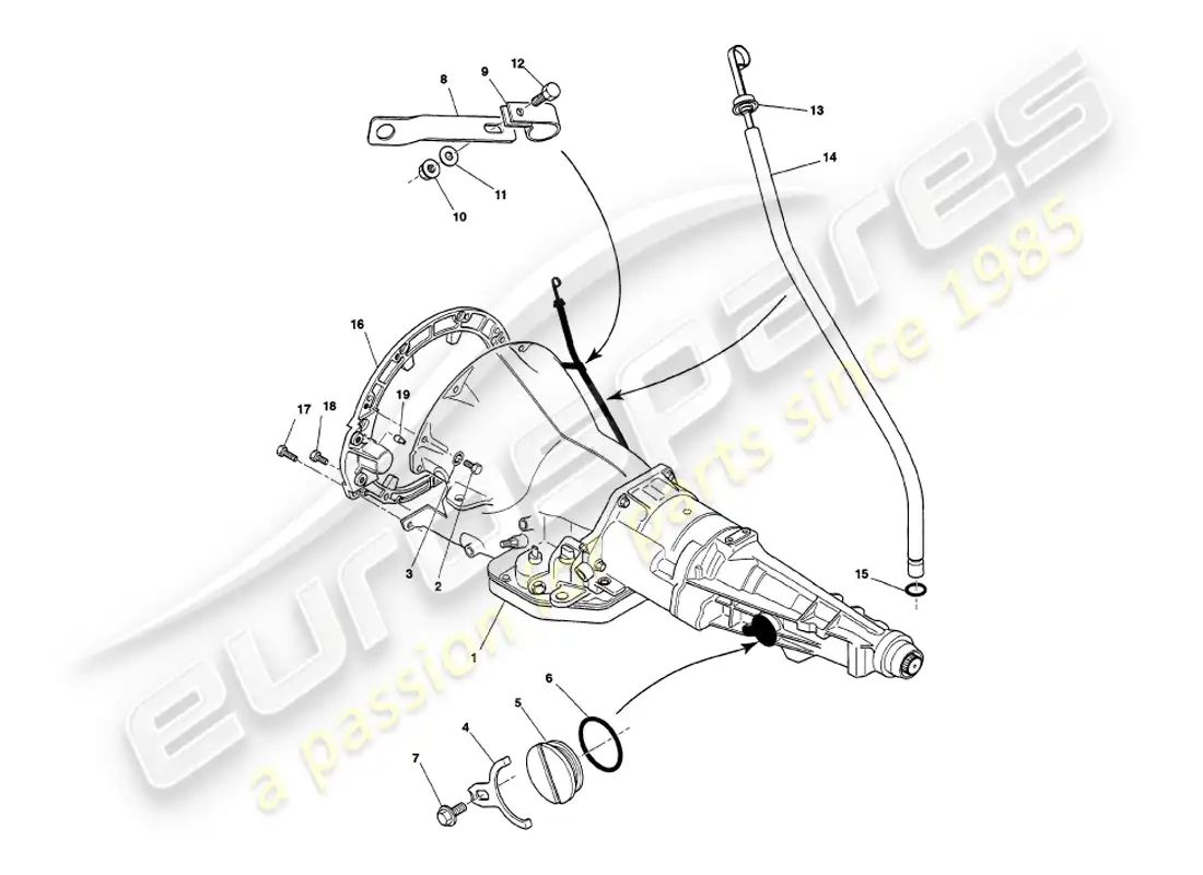 aston martin v8 volante (1997) four speed gearbox parts diagram