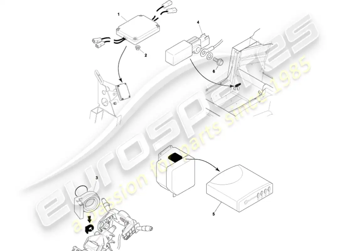aston martin vanquish (2002) electronic control modules parts diagram