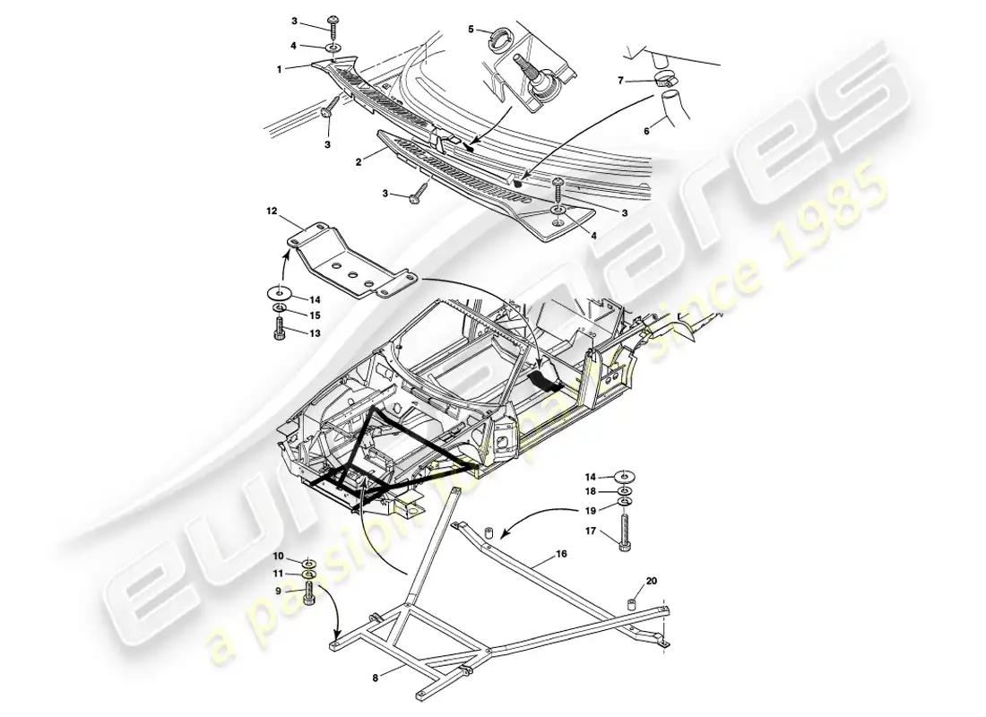 aston martin v8 volante (1998) body fittings parts diagram