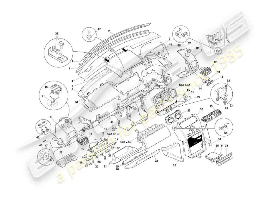 aston martin vanquish (2002) fascia & trim parts diagram