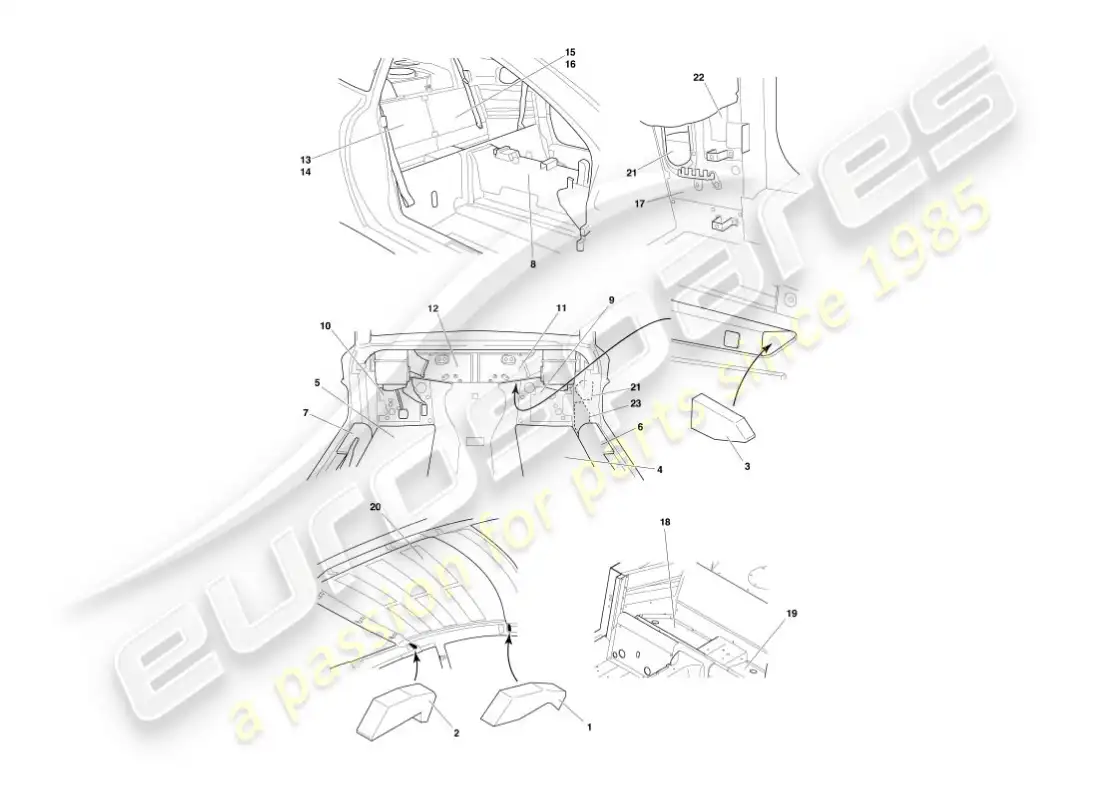 aston martin vanquish (2004) sound deadening parts diagram