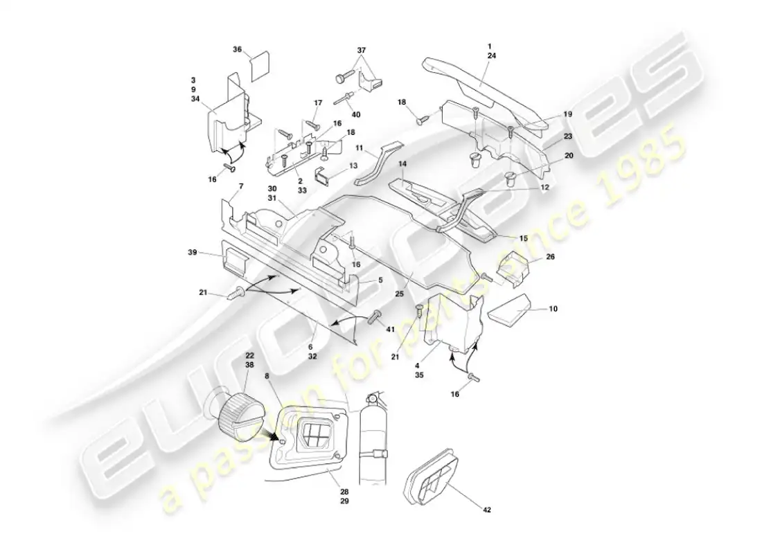 aston martin vanquish (2004) trunk casing & mats parts diagram