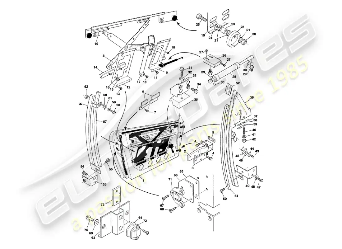 aston martin v8 volante (1998) doors parts diagram