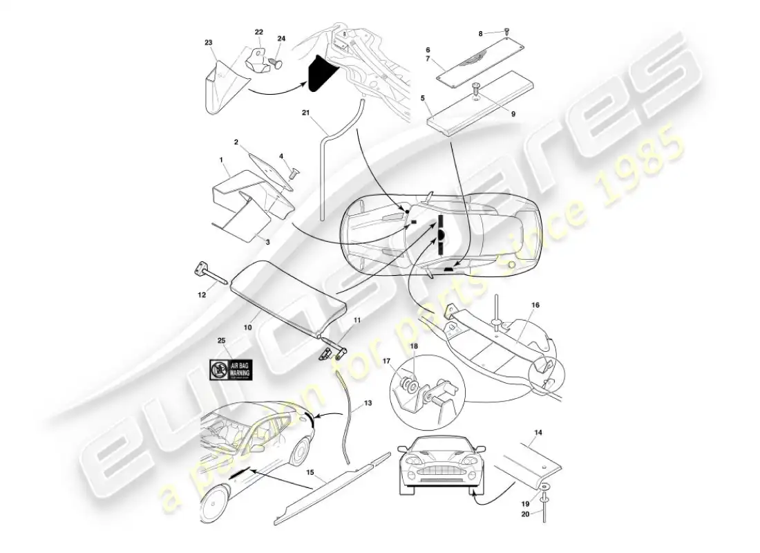 aston martin vanquish (2003) body fittings parts diagram