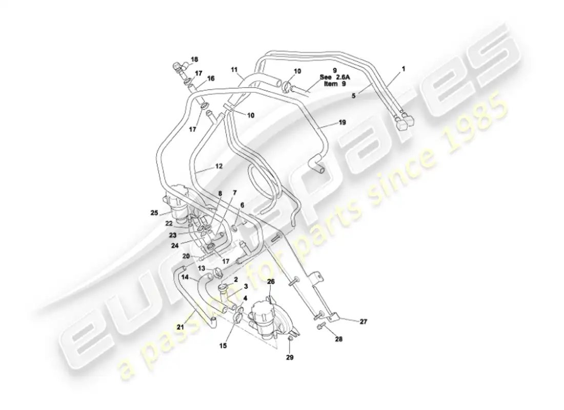 aston martin vanquish (2004) fuel pipes parts diagram
