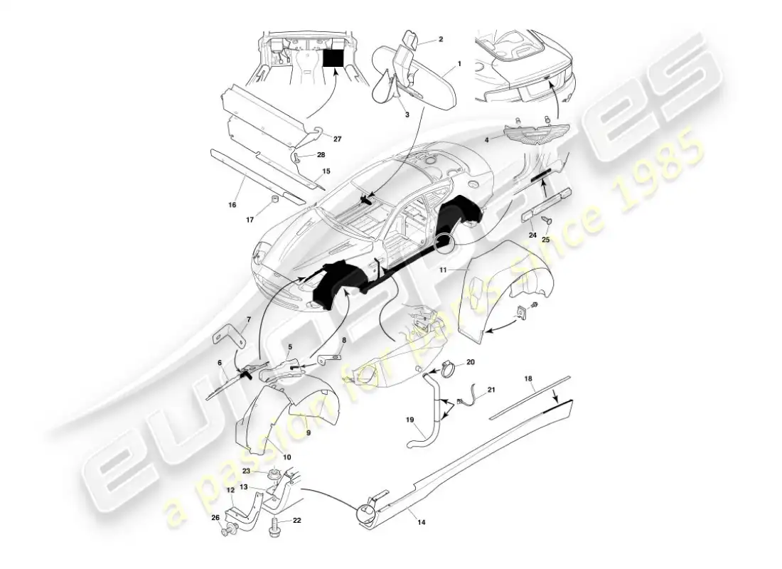 aston martin vanquish (2003) body fittings parts diagram