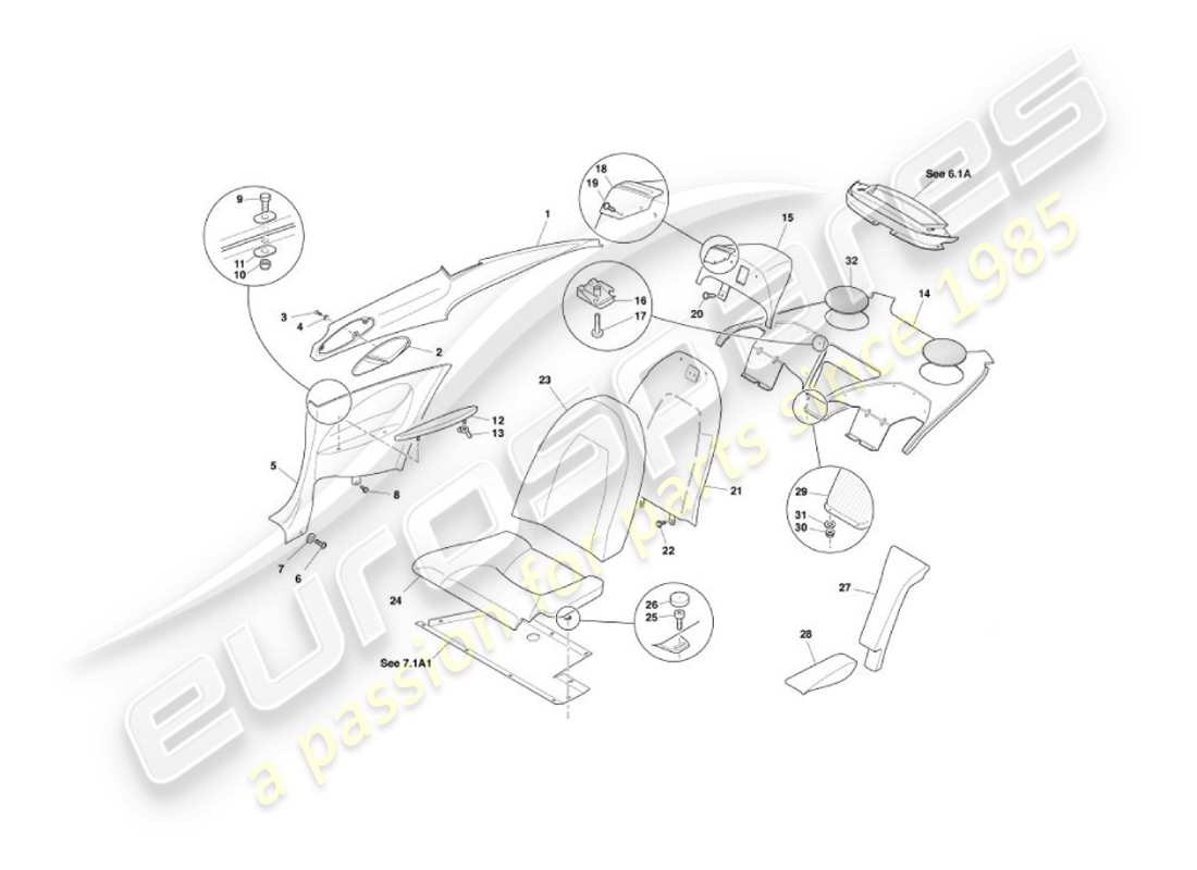 aston martin vanquish (2006) rear trim, 2+2 part diagram