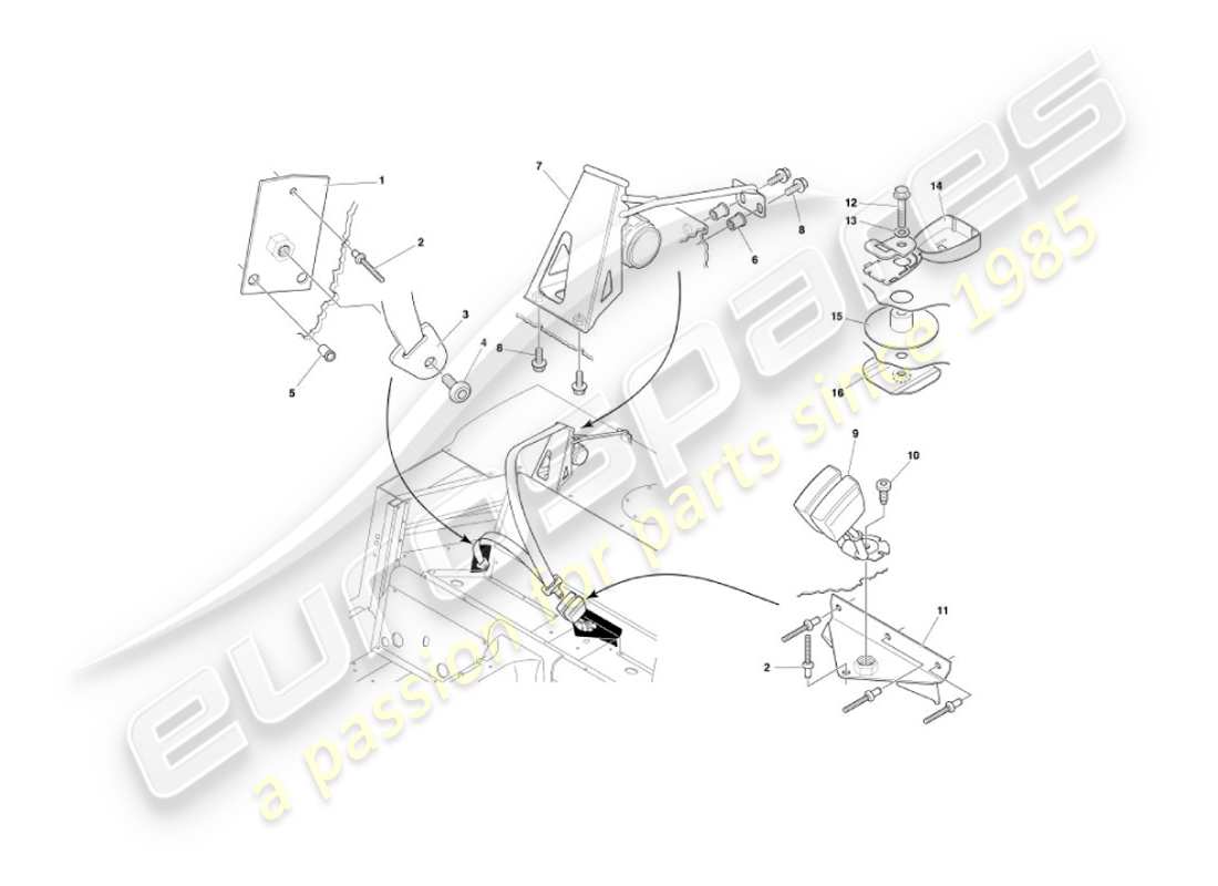 aston martin vanquish (2006) rear seat belts part diagram