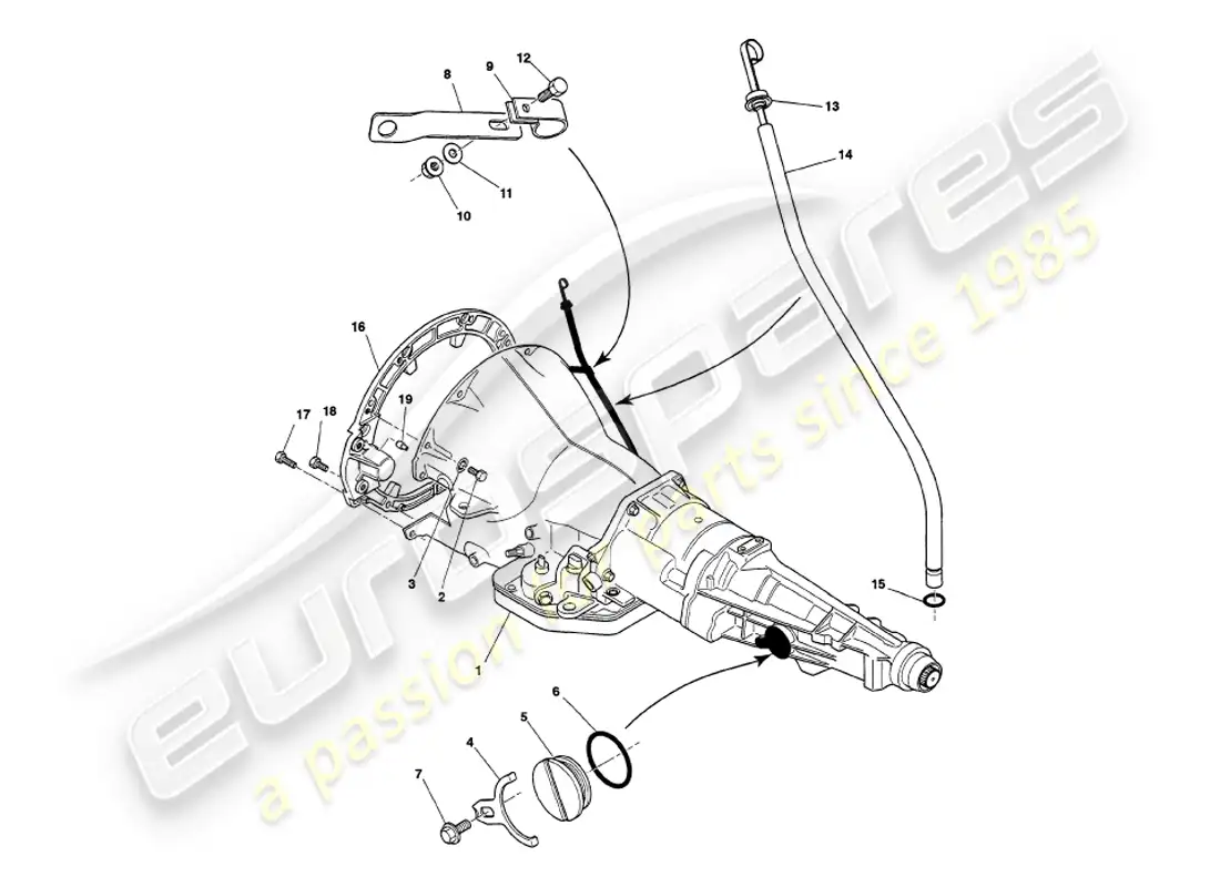 aston martin v8 volante (1998) four speed gearbox parts diagram