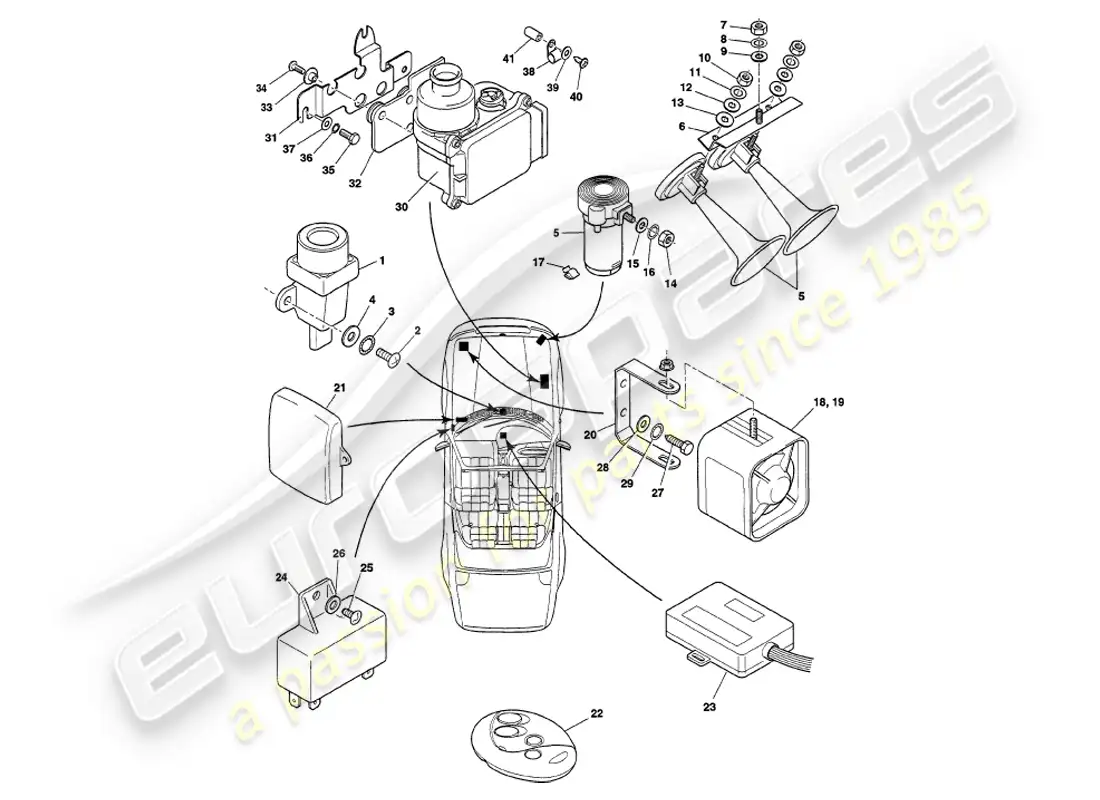 aston martin v8 volante (1998) underbonnet components, vin 89027 on parts diagram