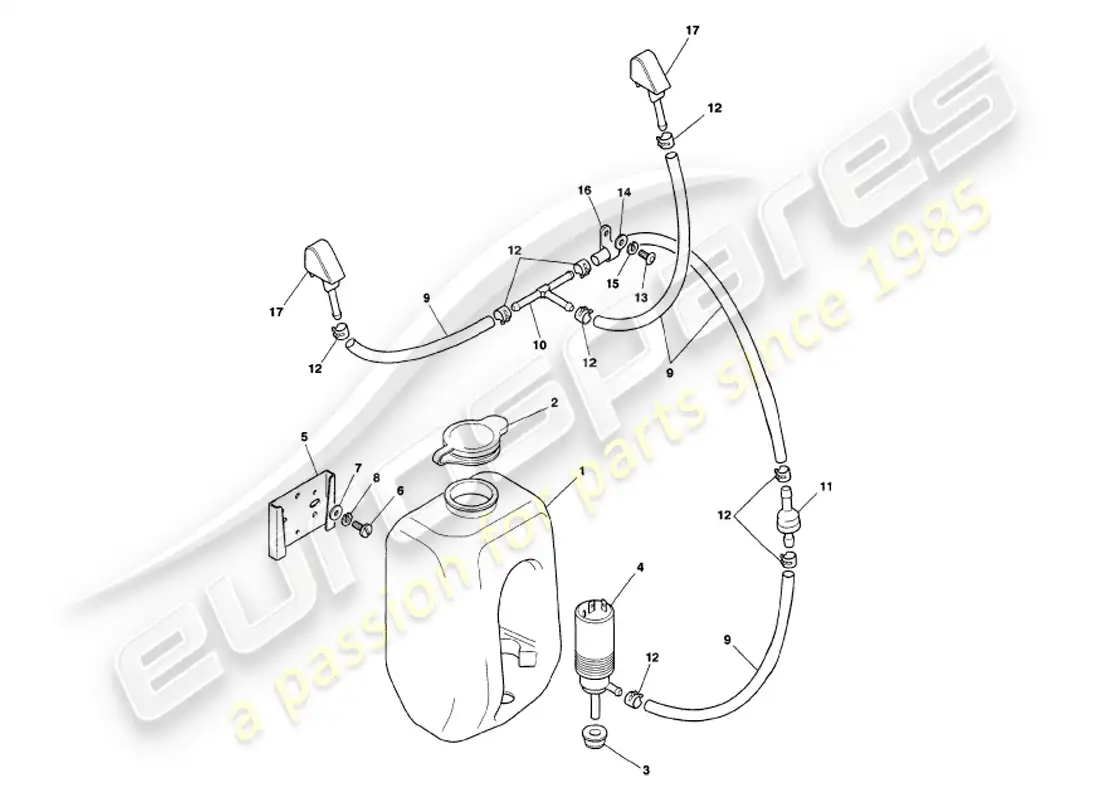 aston martin v8 volante (1998) windscreen washers parts diagram