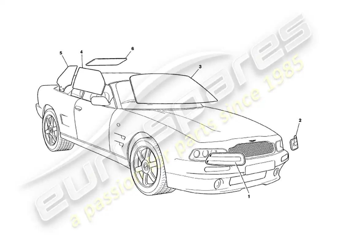 aston martin v8 volante (1998) glass part diagram