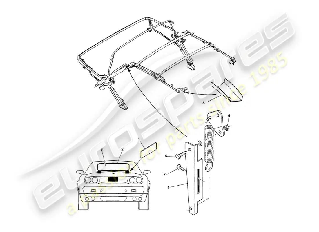 aston martin v8 volante (1997) hood assembly parts diagram
