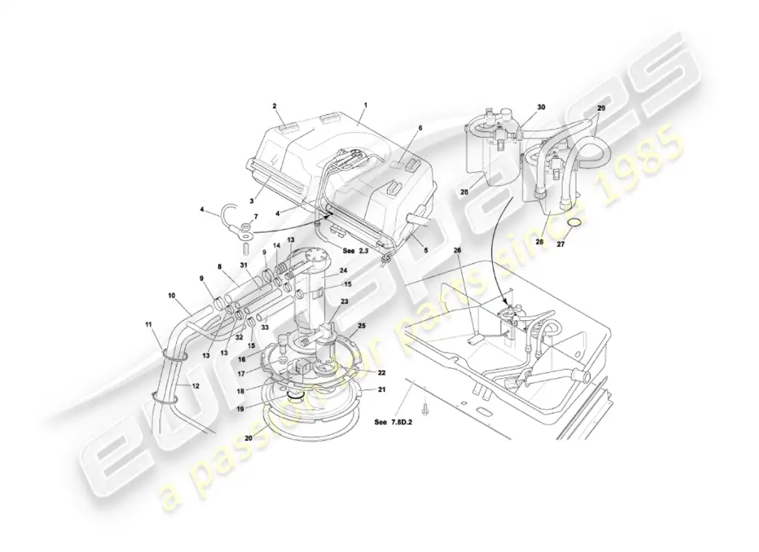 aston martin vanquish (2005) fuel tank parts diagram