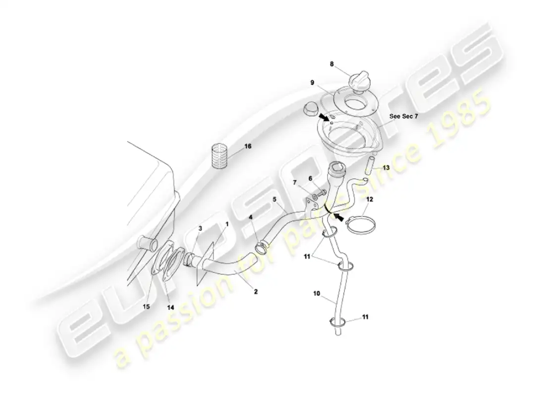 aston martin vanquish (2005) fuel filler pipe parts diagram