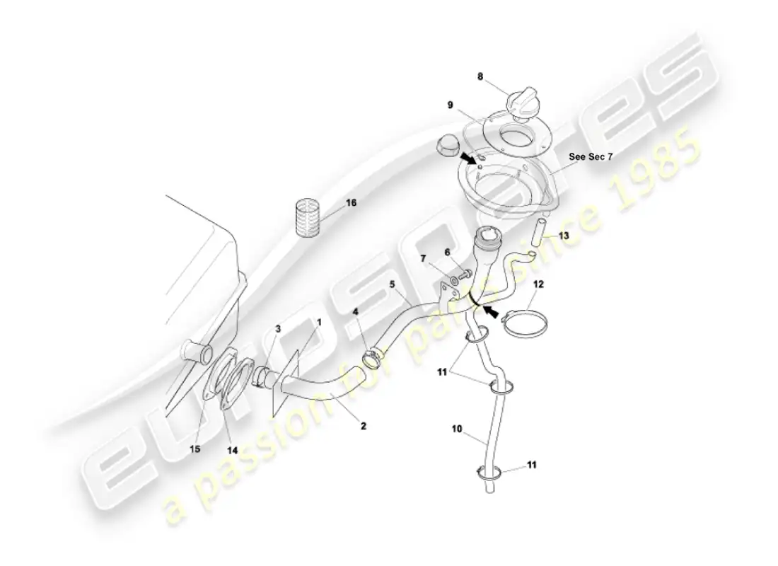aston martin vanquish (2003) fuel filler pipe parts diagram
