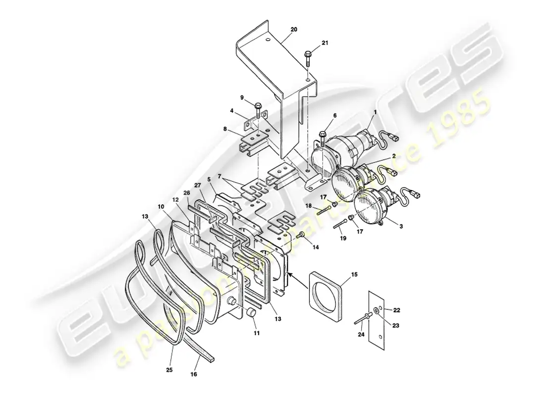 aston martin v8 volante (1998) headlamps parts diagram