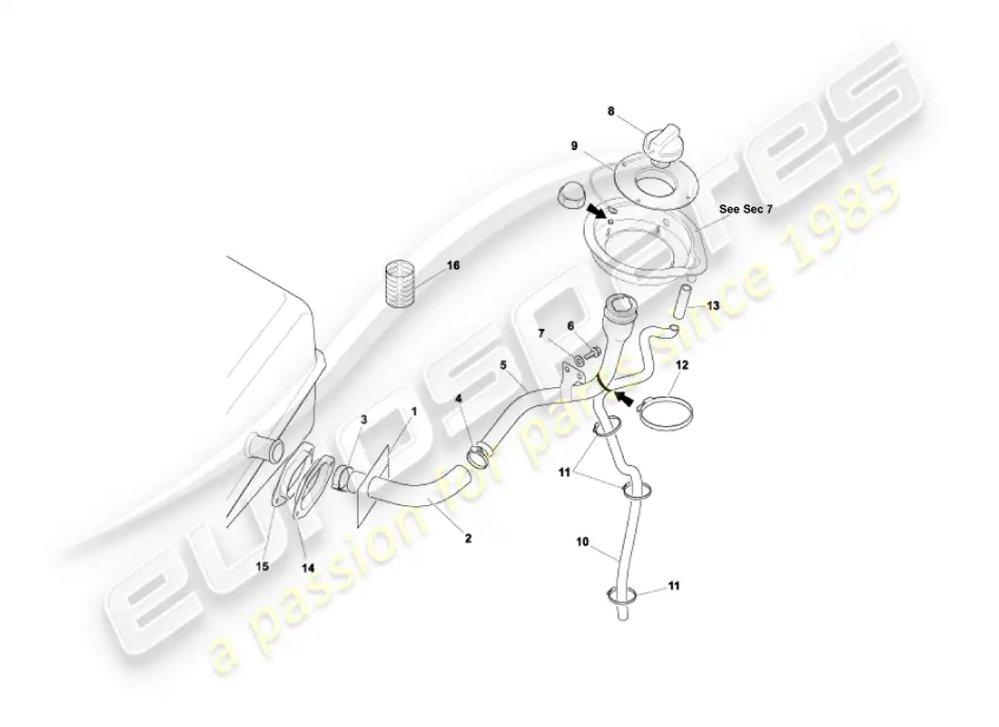 aston martin vanquish (2006) fuel filler pipe parts diagram