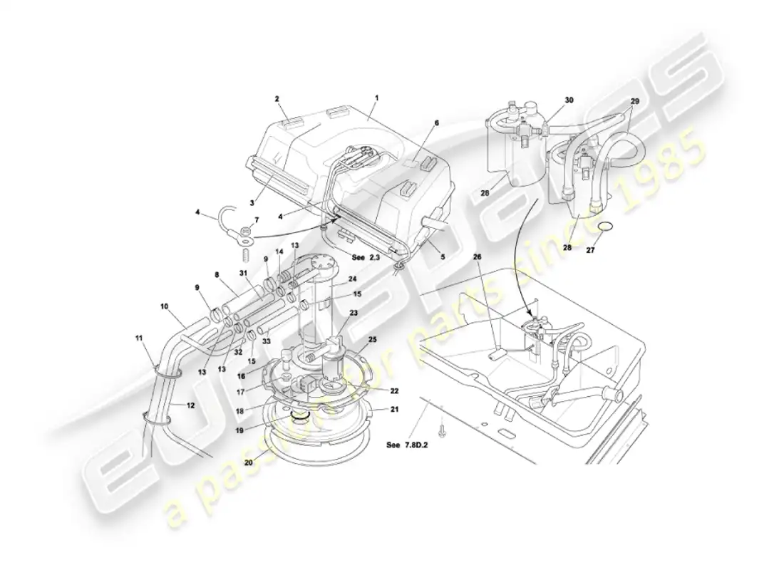 aston martin vanquish (2006) fuel tank parts diagram