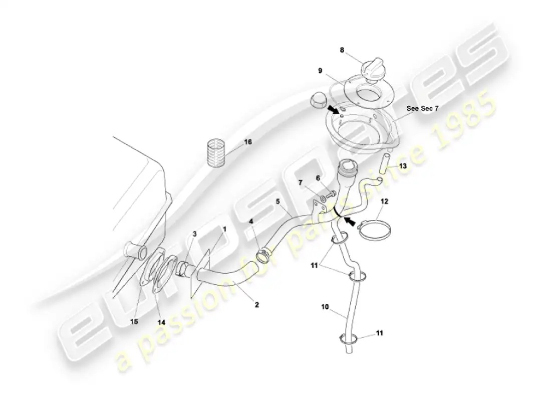 aston martin vanquish (2004) fuel filler pipe parts diagram