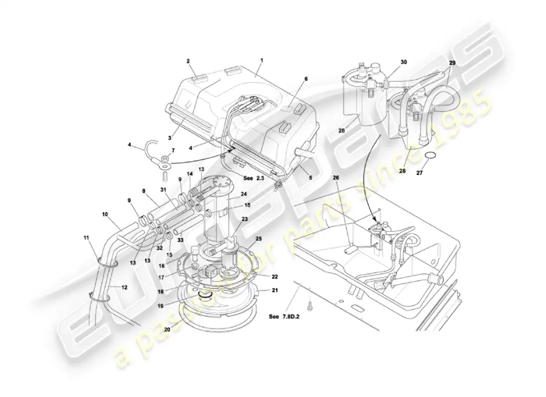aston martin vanquish (2004) fuel tank parts diagram