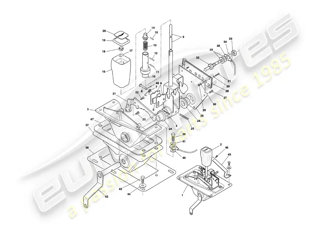 aston martin v8 coupe (2000) gear selector parts diagram
