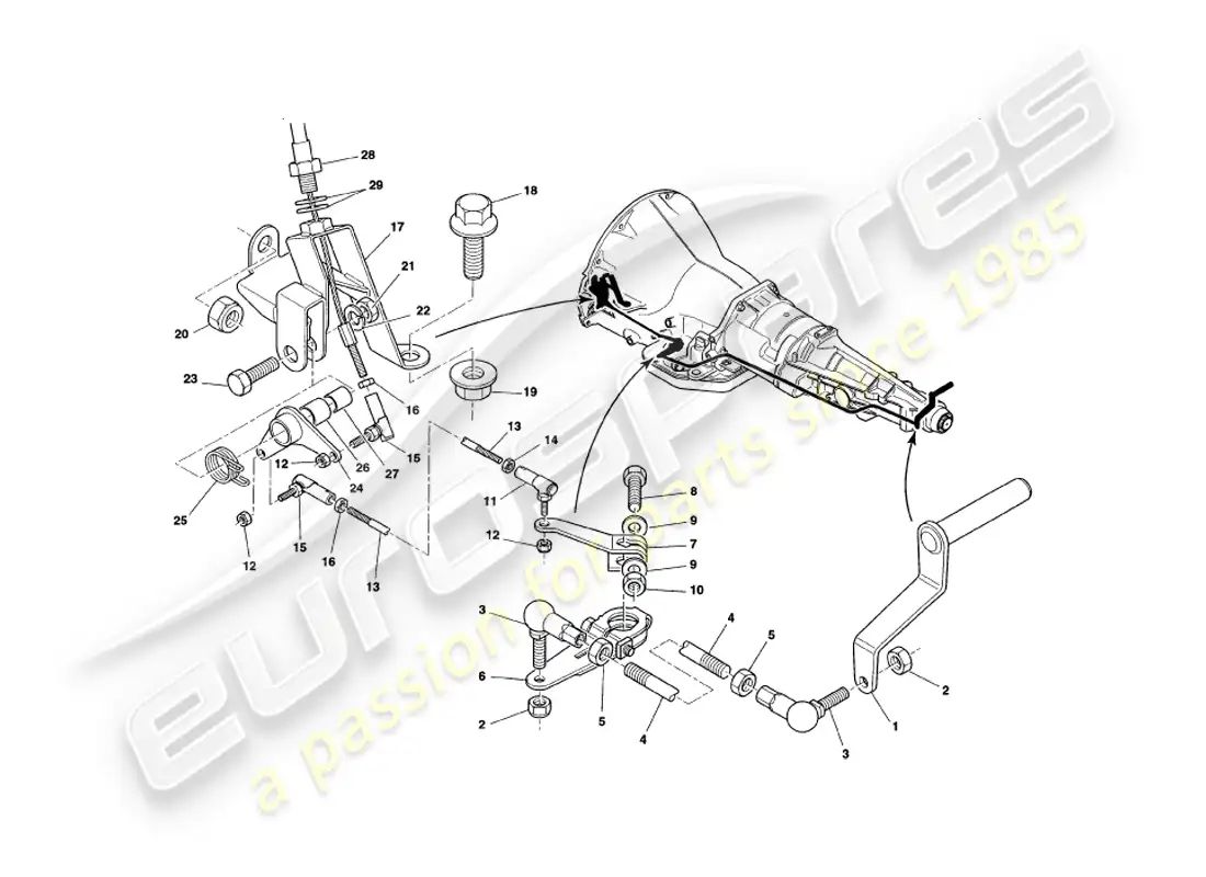 aston martin v8 coupe (2000) gearbox linkage parts diagram