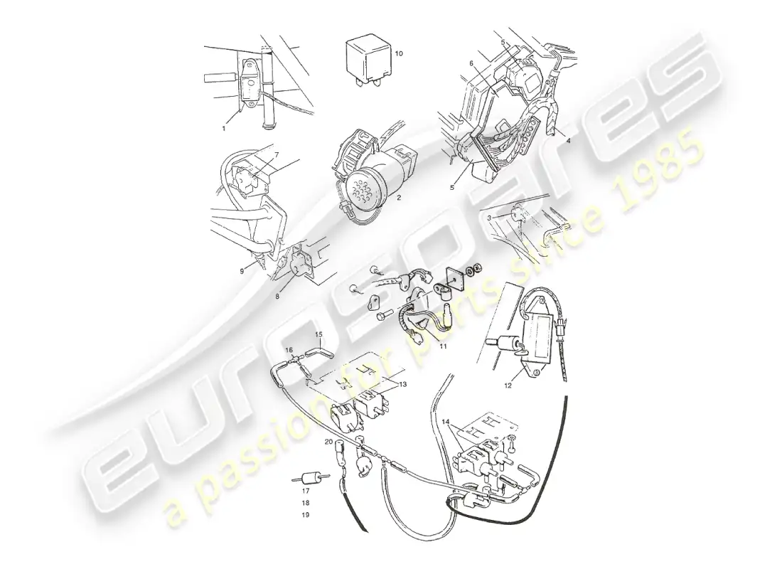 aston martin v8 virage (2000) sensors, switches, solenoids, motors etc parts diagram