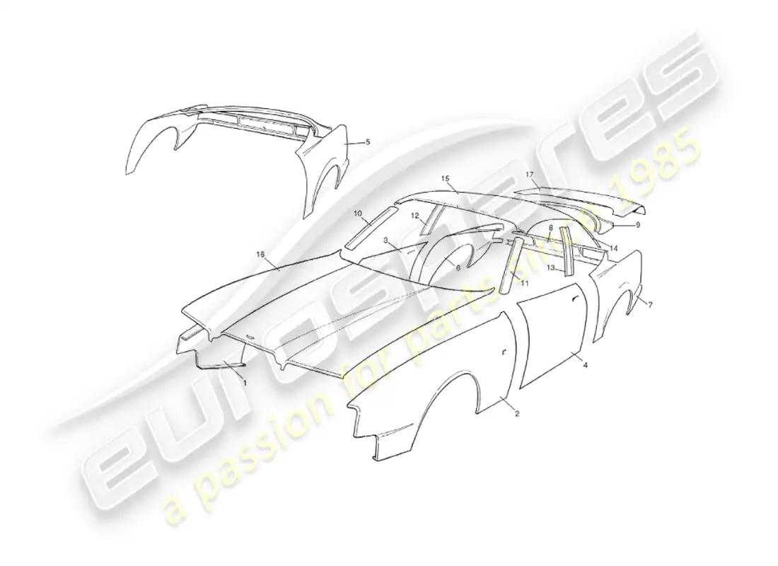 aston martin v8 virage (2000) body panels, saloon parts diagram
