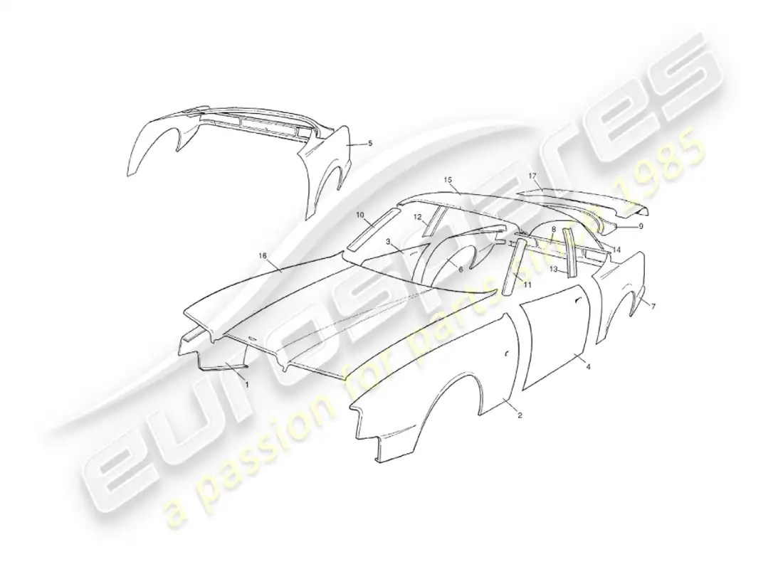 aston martin v8 virage (2000) body panels, saloon parts diagram