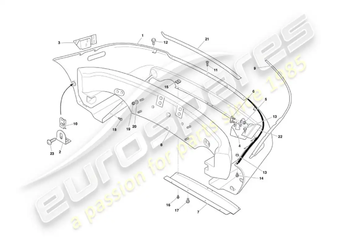 aston martin vanquish (2002) rear bumper parts diagram