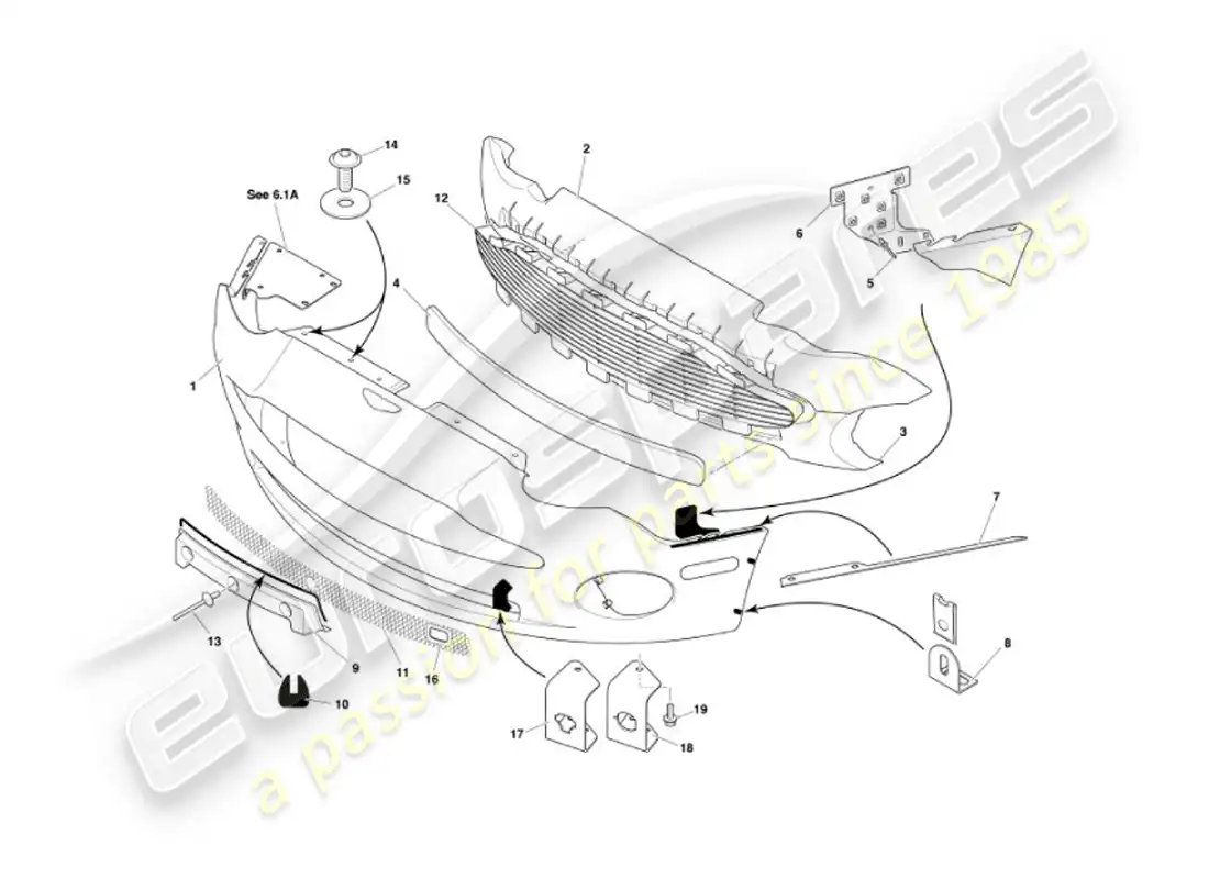 aston martin vanquish (2002) front bumper & apron parts diagram