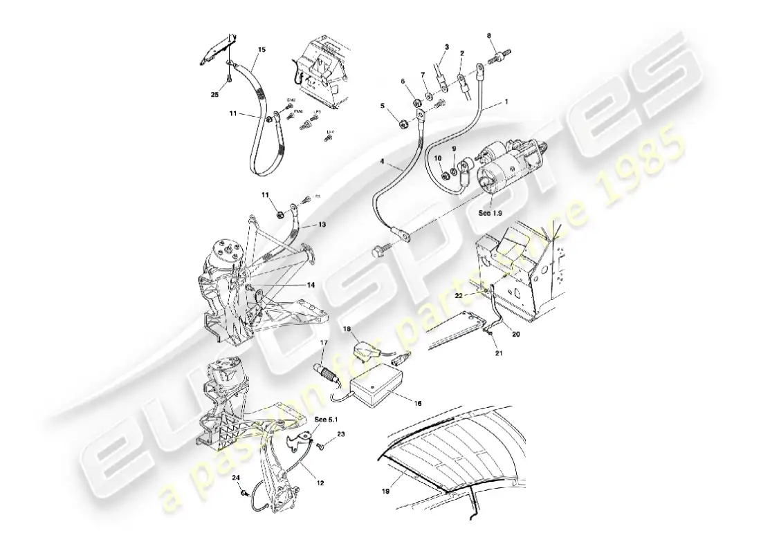 aston martin vanquish (2005) battery & cables parts diagram